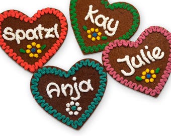 Felt heart dirndl accessories with name pin name tag heart personalized button brooch pin button traditional costume jewelry gingerbread heart