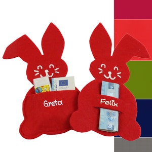 Filz Osterhase mit Füßen und mit Namen in verschiedenen Farben - mit Tasche oder Einstecklasche - Geldgeschenkverpackung zu Ostern
