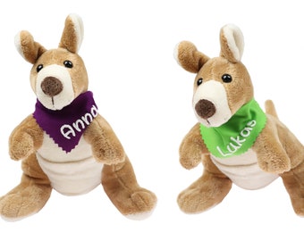 Cuddly toy kangaroo brown 20 cm with name on scarf personalized cuddly toy stuffed toy cuddly toy plush toy