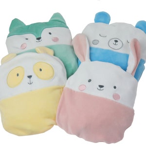 ヒートピロー 4 人の友達のバニー パンダ キツネまたはクマの桜石または菜種を詰めた - 穀物枕 菜種枕 桜石枕