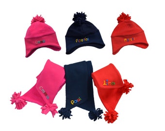 Set Kinderschal u. Norwegermütze für Mädchen Jungen mit Namen rosa rot blau- Personalisierter Schal für Kinder Mtze Winterschal Wintermütze