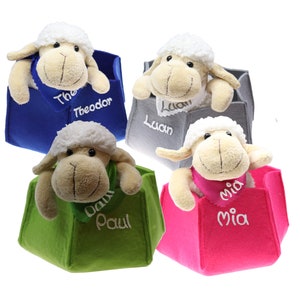 Osterkörbchen grau grün pink blau Filz mit Schaf personalisiert Geschenk zu Ostern mit Namen Set aus Kuscheltier und Osternest Ostergeschenk