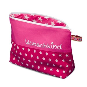 Kulturbeutel 21x16cm Sterne mit Namen blau pink türkis Kulturtasche Beauty Bag Waschtasche Kosmetiktäschchen Schminktäschchen personalisiert Pink