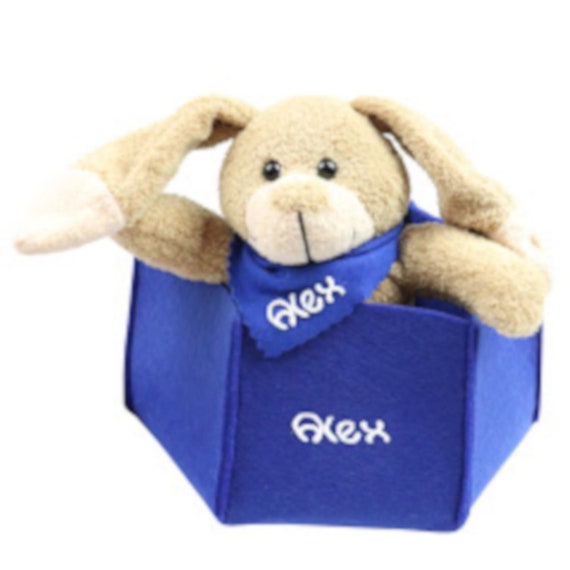 Doudou personnalisé avec boîte cadeau - Lapin Bleu