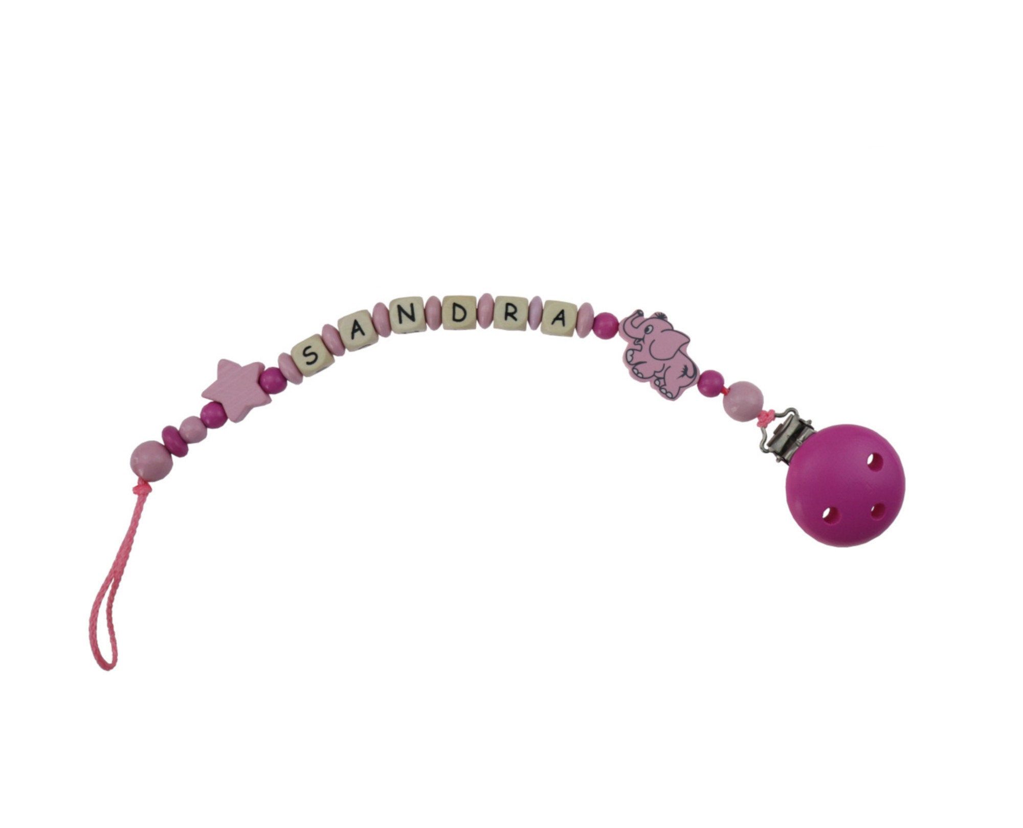 Pacifier Chain Baby Young Girls Elephant blue / pink / gray with name