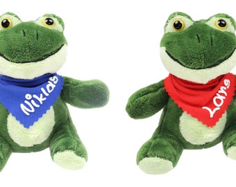 Kuscheltier Frosch grün 14,5cm mit Namen am Halstuch personalisiertes Kuscheltier Stofftier Schmusetier Spielzeug Plüschtier