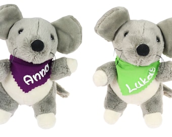Cuddly toy mouse grey 16 cm with name on scarf personalized cuddly toy stuffed toy cuddly toy plush toy