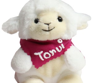 Screen cleaner sheep white with name on the scarf - Bottom made of microfiber - Personalized gift idea with desired name