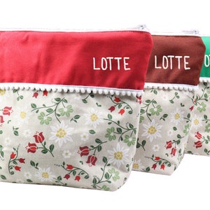 Beauty Bag Blume rot grün Braun mit Name Kulturtasche Waschtasche Kosmetiktäschchen Kosmetiktasche personalisiert Kulturbeutel Wuschname