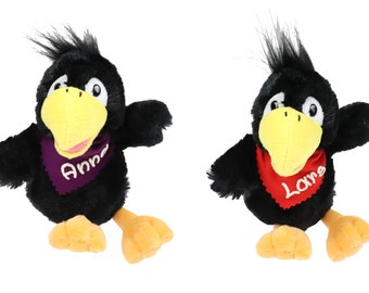 Cuddly toy raven black 21 cm with name on the scarf personalized cuddly toy stuffed animal cuddly toy toy plush toy