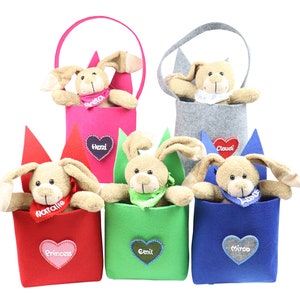 Filztasche mit Hasenohren und Hase personalisiert -  Geschenk zu Ostern mit Name - Osternest aus Filz  grau grün pink blau rot Ostergeschenk