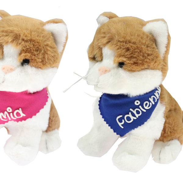 Cuddly toy cat brown white 18 cm with name on scarf personalized cuddly toy stuffed toy cuddly toy plush toy