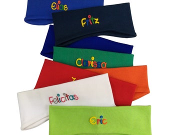Ear Headband - Orecchie a fascia con nomi per ragazzi e ragazze Rosso Verde Blu Azzurro Protezione per le orecchie per bambini - Alternativa al cappello