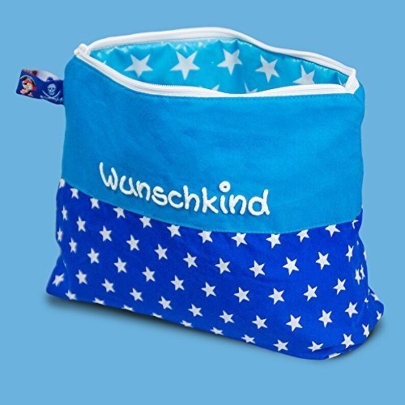 Kulturbeutel 21x16cm Sterne mit Namen blau pink türkis Kulturtasche Beauty Bag Waschtasche Kosmetiktäschchen Schminktäschchen personalisiert Blau -Kobalt