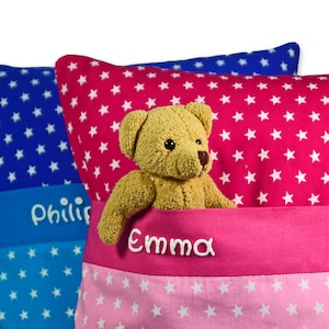 Almohada Estrellas nombradas azul rosa Almohada estrella Cojín regalo personalizado para Navidad Santa Claus con compartimento secreto Cojín decorativo Cojín de juego