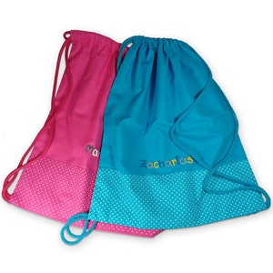 Sac de sport sac de sport à pois bleu/rose avec nom - sac de loisirs personnalisé pour les enfants garçon et fille