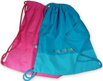 Sac de sport sac de sport à pois bleu/rose avec nom - sac de loisirs personnalisé pour les enfants garçon et fille