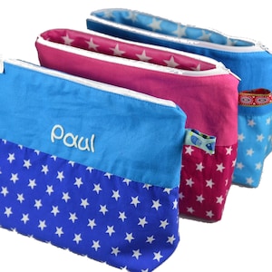 Trousse de toilette 21 x 16 cm Étoiles avec nom bleu rose turquoise Trousse de toilette Trousse de toilette Trousse de toilette Trousse à cosmétiques Trousse de maquillage personnalisée