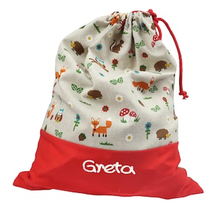 Sac de jeu Animaux de la forêt avec des noms - Sac Animaux pour jouets avec le nom souhaité - Sac cadeau personnalisé - Sac gigogne pour enfants