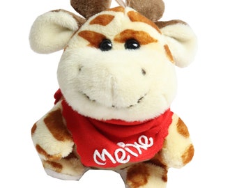 Bildschirmreiniger Giraffe beige mit Namen am Halstuch - Unterseite aus Mikrofaser - Personalisierte Geschenkidee mit Wunschname