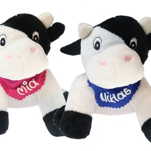 Cuddly toy cow black / white 16 cm with name on the scarf personalized cuddly toy stuffed animal cuddly toy plush toy