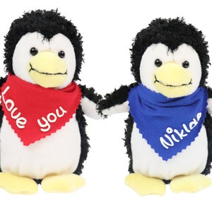 Cuddly toy penguin black white 15 cm with name on the scarf personalized cuddly toy stuffed animal cuddly toy plush toy