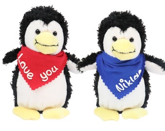 Cuddly toy penguin black white 15 cm with name on the scarf personalized cuddly toy stuffed animal cuddly toy plush toy