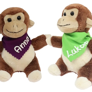 Cuddly toy monkey brown 14.5 cm with name on scarf personalized cuddly toy stuffed animal cuddly toy toy plush toy