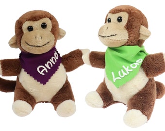 Cuddly toy monkey brown 14.5 cm with name on scarf personalized cuddly toy stuffed animal cuddly toy toy plush toy