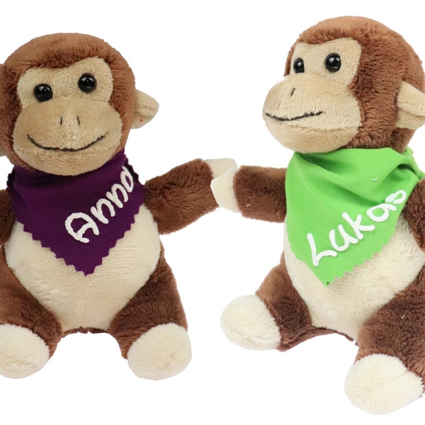 Cuddly toy monkey brown 14.5 cm with name on scarf personalized cuddly toy stuffed animal cuddly toy toy plush toy