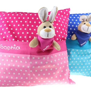 Ostergeschenk mit Hasen personalisiert "Das etwas andere Osternest" - Geschenk zu Ostern mit Namen Set aus Kuscheltier Hase und Kissen