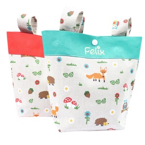 Kinderfahrradtasche mit Namen Waldtiere Fuchs Igel Eule - Personalisierte Fahrradtasche Fahrradkorb Laufrad Dreirad Jungen - Mädchen Fahrrad
