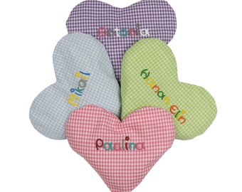 Personalisiertes Wärmekissen Herz kariert Baby Körnerkissen mit Namen Babygeschenk Rapskissen blau rosa grün lila -  Herzkissen zum wärmen