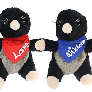 Cuddly toy mole black / grey 13 cm with name on the scarf personalized cuddly toy stuffed animal cuddly toy plush toy