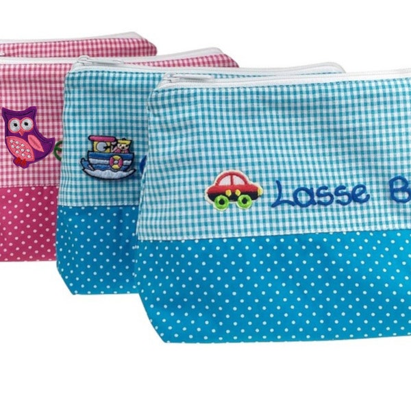 Toiletry bag with name blue Car or ship / Pink owl or flower Toiletry bag Wash bag Cosmetic bag Make-up bag personalized