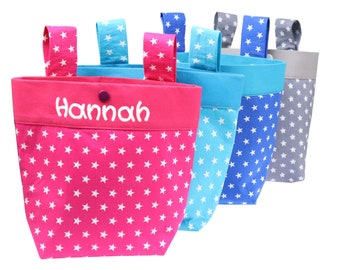 Bolsa de bicicleta para niños con nombre Estrellas en azul gris rosa - Alforja personalizada Cesta de bicicleta Bicicleta Bicicleta de equilibrio Triciclo Niños - Bicicleta de niñas