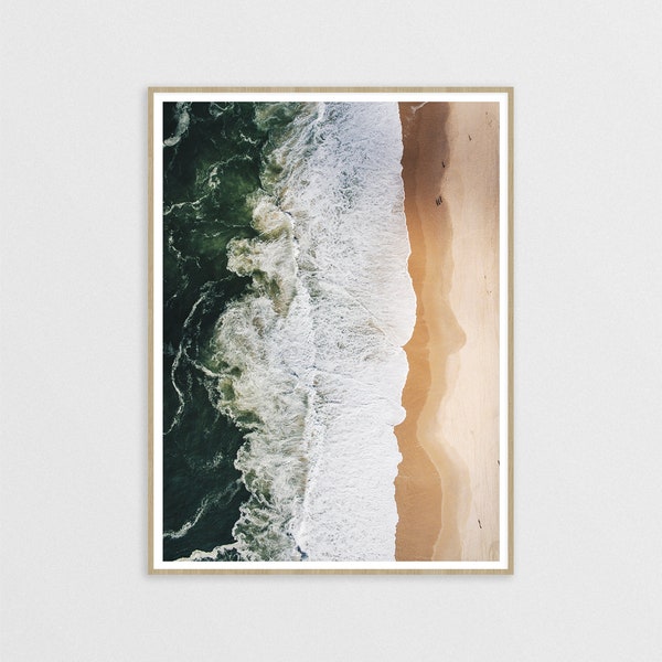 Playa y mar, impresión costera, fotografía de drones, cartel de mar, océano imprimible, decoración de pared del hogar, arte de pared imprimible, impresión de playa Arial, agua