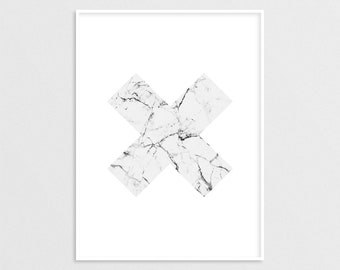 X Marble Print, Swiss Cross print, Geometric Art, Scandinavian Wall Decor, Multiply Symbol, Minimalist poster