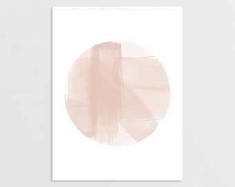 Peach Circle Print, Pastel Pink Geometric Poster, Watercolor Wall Art, Brush Stroke Print, Geometric Art Print, Minimalist Design,Abstract