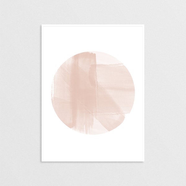 Peach Circle Print, Pastel Pink Geometric Poster, Watercolor Wall Art, Brush Stroke Print, Geometric Art Print, Minimalist Design,Abstract
