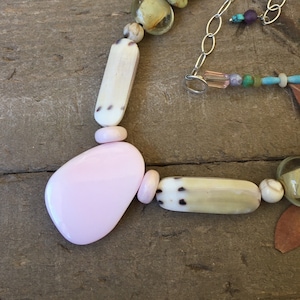 Calming necklace, beach necklace, neutral colors, pink shell necklace, spottedfeatherstudio, pink conch, conch