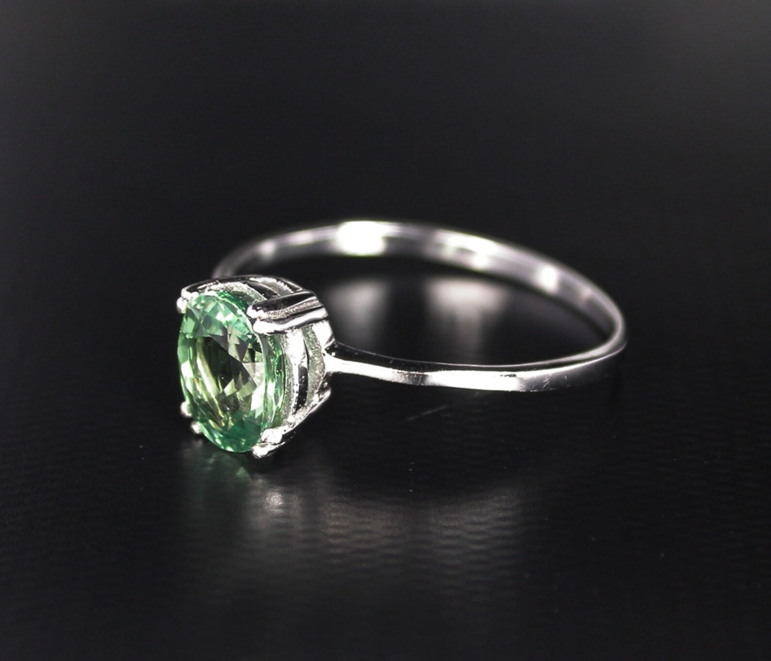 Genuine Natural Green Sapphire Ring Silver Sterling or Ring Wedding