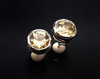 Pair 7.0 mm. Genuine Imperial  topaz earring silver sterling 925.