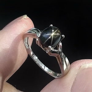 Black Star Sapphire Ring: Sterling Silver, US Size 6.5 Resize Free