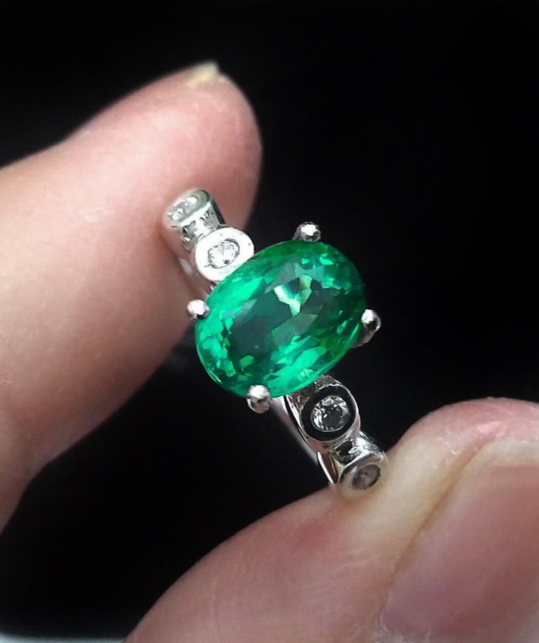 Classic Round Cut Natural Green Topaz Gemstone Ring – Silver Plated Copper Band – Sizes 6-10 By Luckyshine