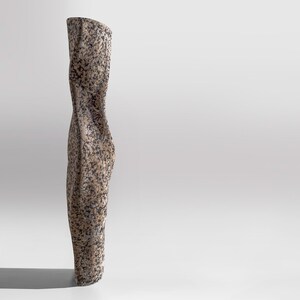 Vaso scultoreo alto e contorto RAWLINE, vaso da pavimento brutalista effetto cemento, opera d'arte testurizzata realizzata a mano. immagine 7