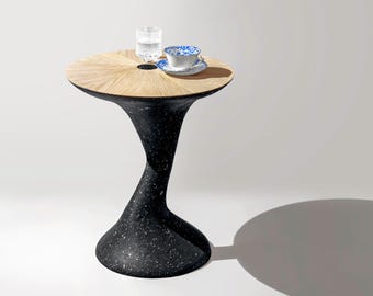 STILL Column Sculptural Side Table – Oak Top Accent Table, Handmade Mixed Material Furniture