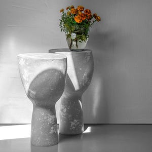 Handmade Concrete Side Table - Modern Minimalist Nightstand in Light Gray - Contemporary End Table