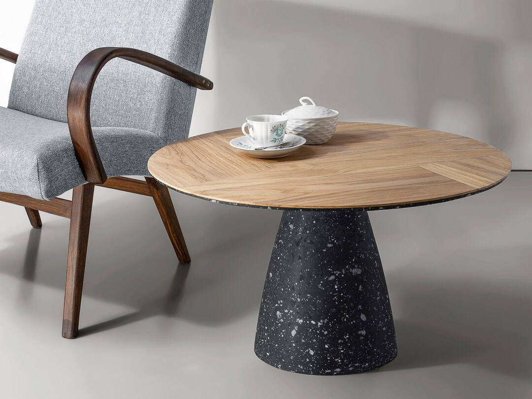 Modern Round Coffee Table Oak, Black Concrete Etsy