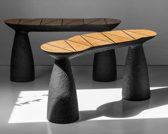 Sculptural Oak Bench – Brutalist and Wabi-Sabi Minimalist Seating for Luxury Interiors